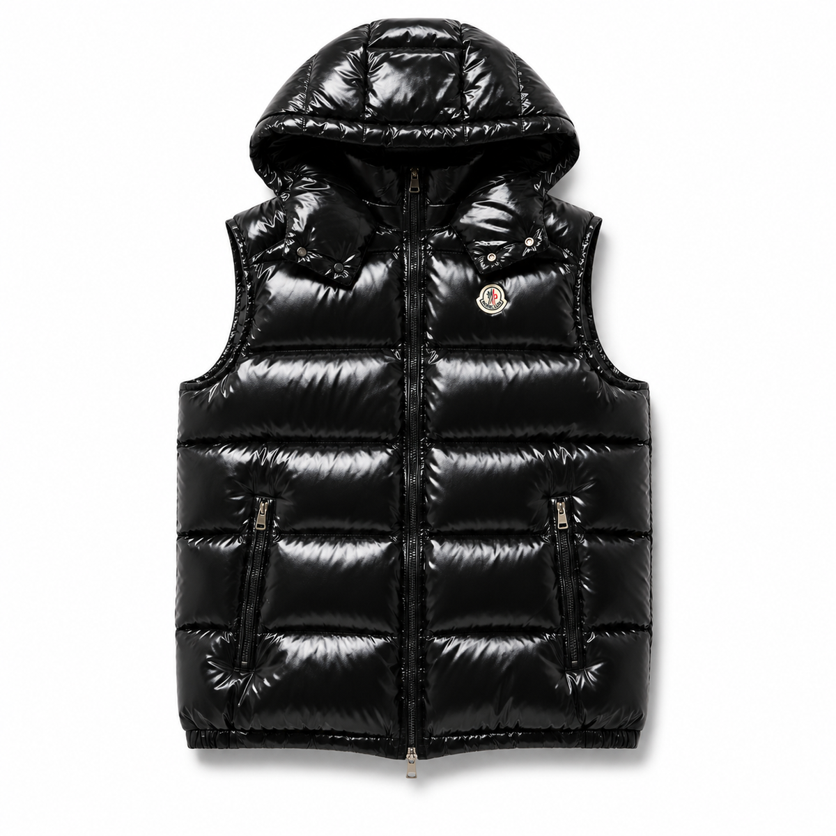 Black Gloss Hooded Puffer Gilet