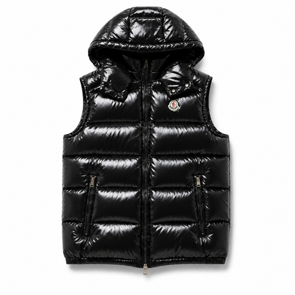 Black Gloss Hooded Puffer Gilet