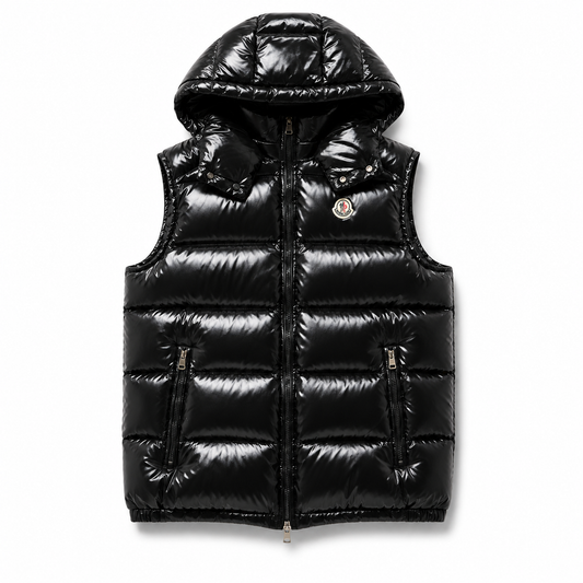 Black Gloss Hooded Puffer Gilet