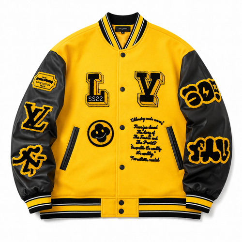Yellow & Black Patch Varsity Jacket