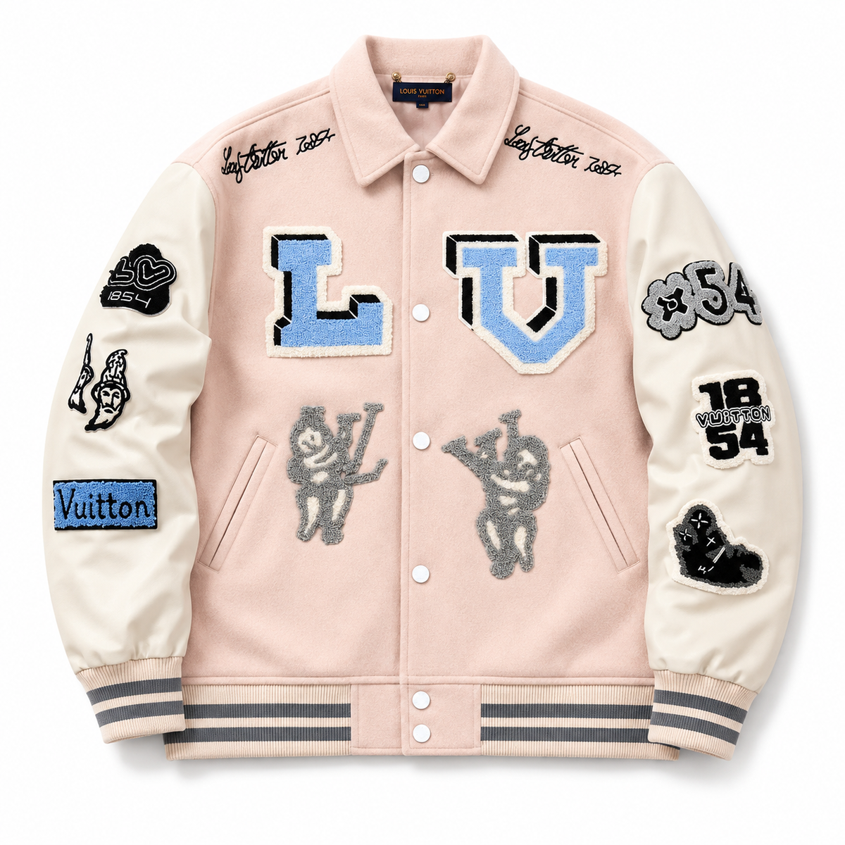 Blush Pink & Cream Patch Varsity Jacket