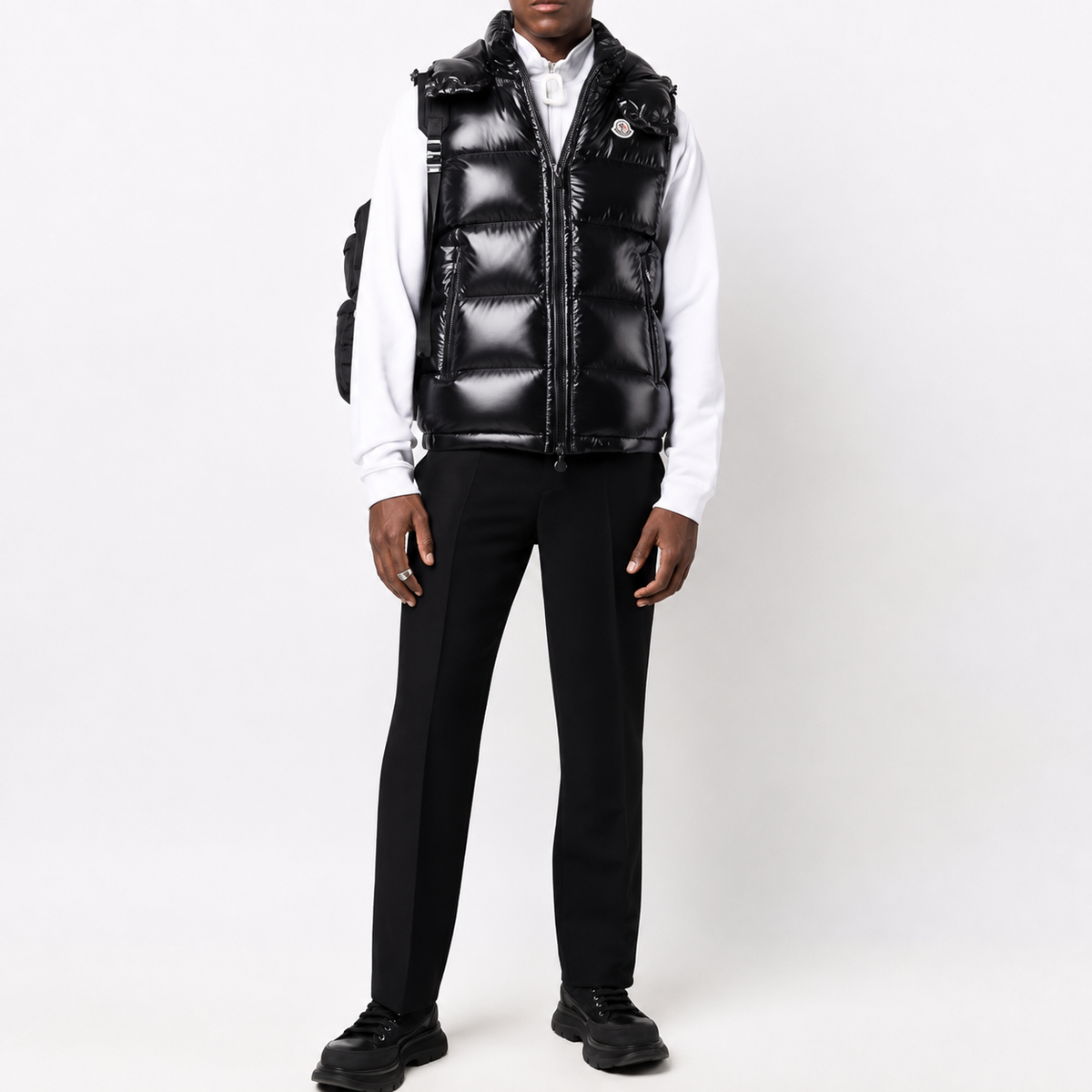 Black Gloss Hooded Puffer Gilet